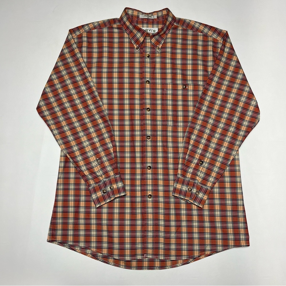 ORVIS Orange Long Sleeve Shirt Button Cotton Men’s Size M